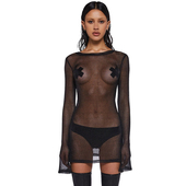 包臀裙女辣妹风修身 可可女巫性感纯欲薄款 透视网纱长袖 礼服连衣裙