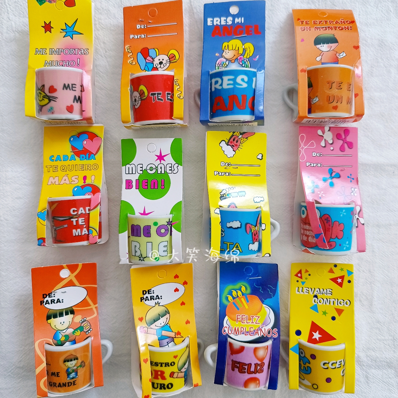 外贸出口单迷你陶瓷杯卡通动漫恐龙爱心人物食玩布景道具摆件周边