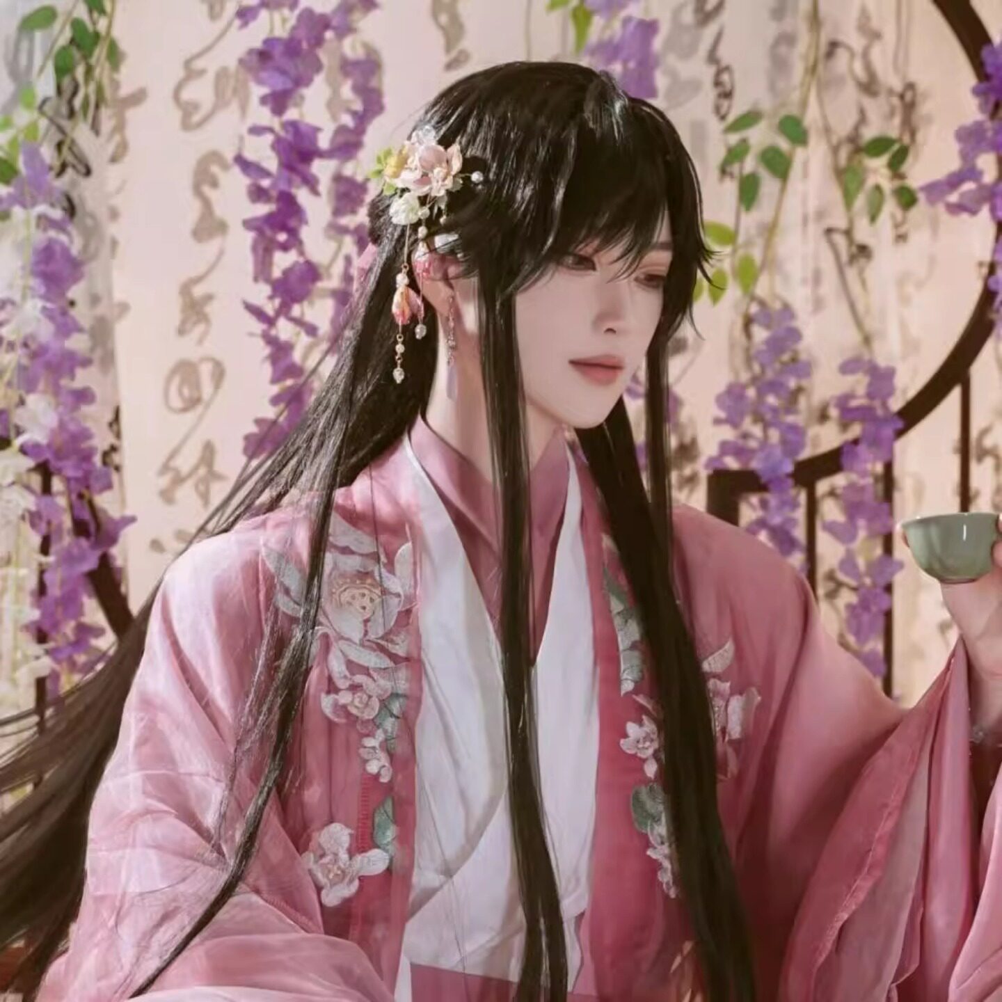 原创汉服上酒解雨臣cos重工全套刺绣大袖盗墓笔记小花套装古风