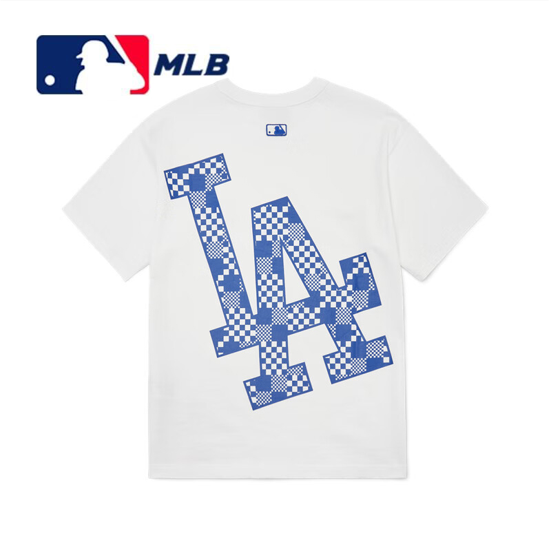 高小姐香港MLB男女情侣T恤棋盘格印花短袖休闲T恤宽松夏季3ATSM80