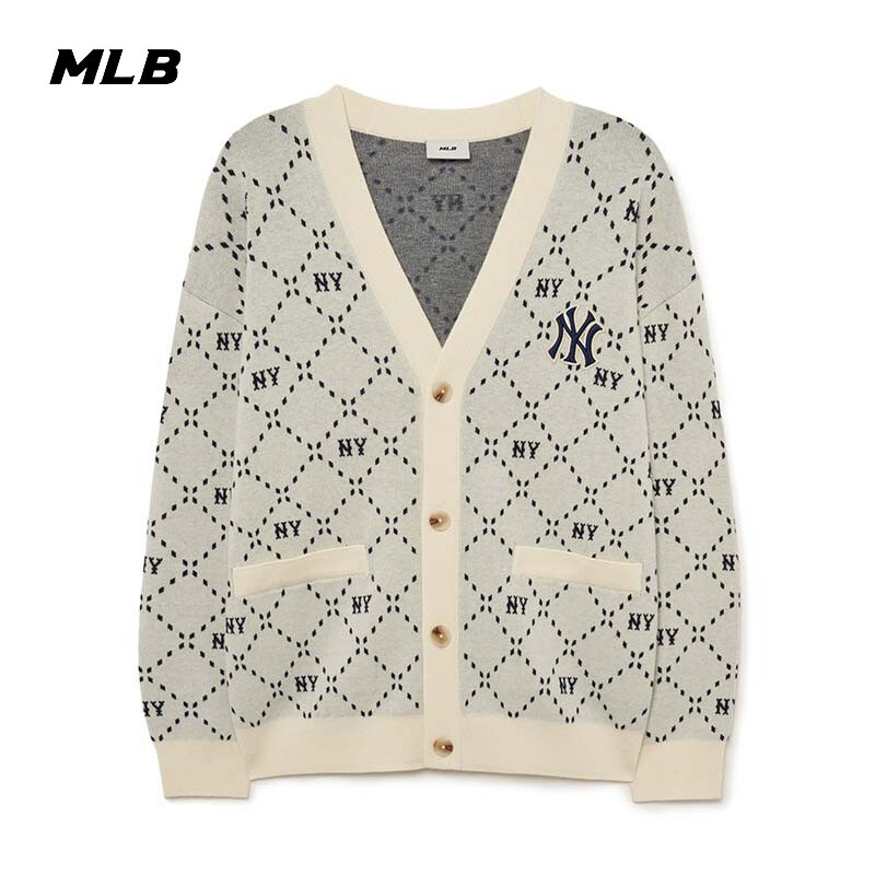 MLB美职棒针织衫男女简奢复古老花开衫休闲秋冬保暖外套3AKCM0134