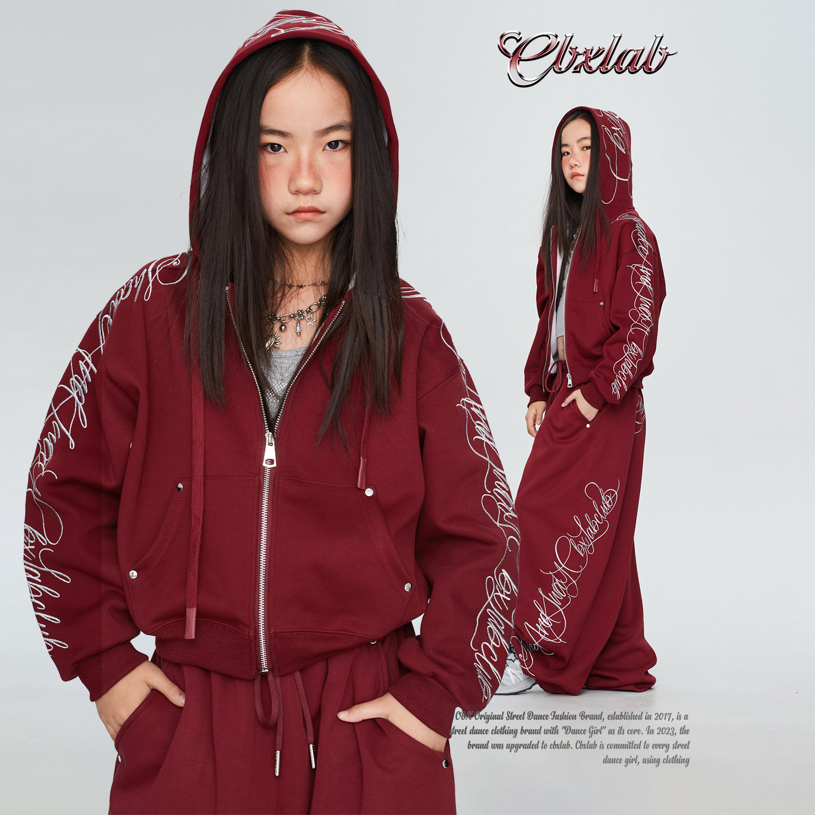 CBXLAB儿童街舞潮牌"荆棘花体"哥特未来感套装重工卫衣美式运动裤
