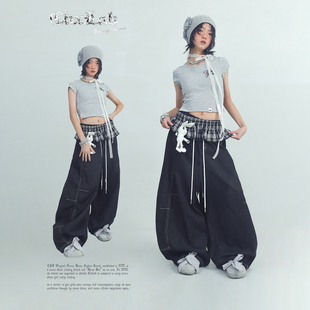 CBXLAB儿童街舞潮牌轻薄水洗爵士牛仔长裤 嘻哈复古JAZZ明线香蕉裤