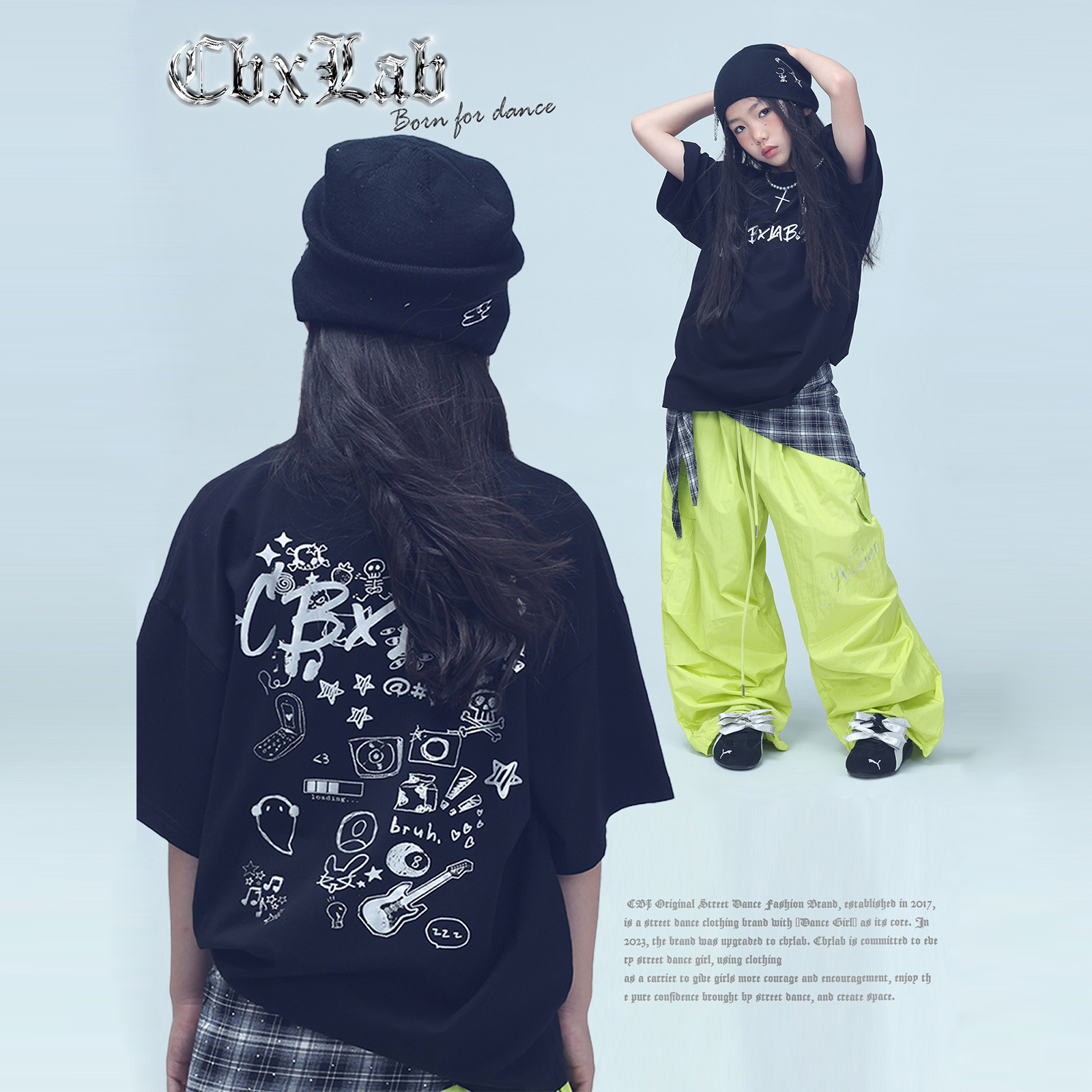 【CBXLAB儿童薄款烫银涂鸦大T黑