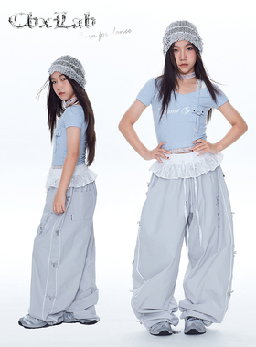 CBXLAB儿童街舞潮牌蝴蝶结花边凉凉裤灰JAZZ速干运动hiphop街舞潮