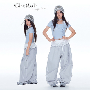 CBXLAB儿童街舞潮牌蝴蝶结花边凉凉裤 灰JAZZ速干运动hiphop街舞潮