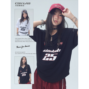 CBXLAB儿童街舞潮牌柔软小V领赛车慵懒短袖 街头JAZZ运动 嘻哈美式