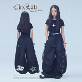 CBXLAB儿童街舞潮牌黑色不规则叠穿速干裤 街头hiphop 轻软JAZZ美式