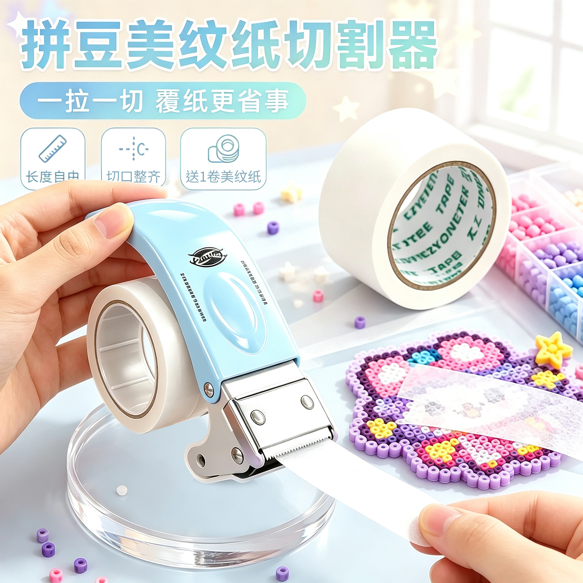 拼豆美纹纸切割器马卡龙手持胶带DIY高效省力工具拼豆专用胶纸机