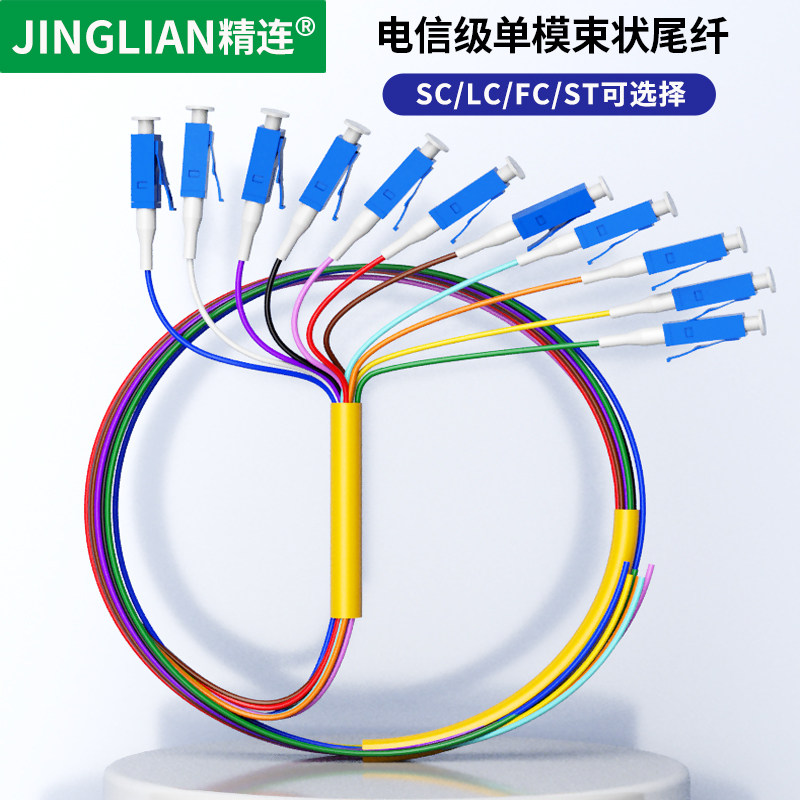 精连12芯束状尾纤单模尾纤SC/LC/FC/ST方头圆口束装光纤跳线束状终端盒配线架内部熔接线电信级