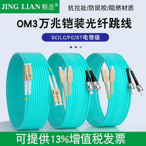 精连铠装光纤跳线万兆多模双芯