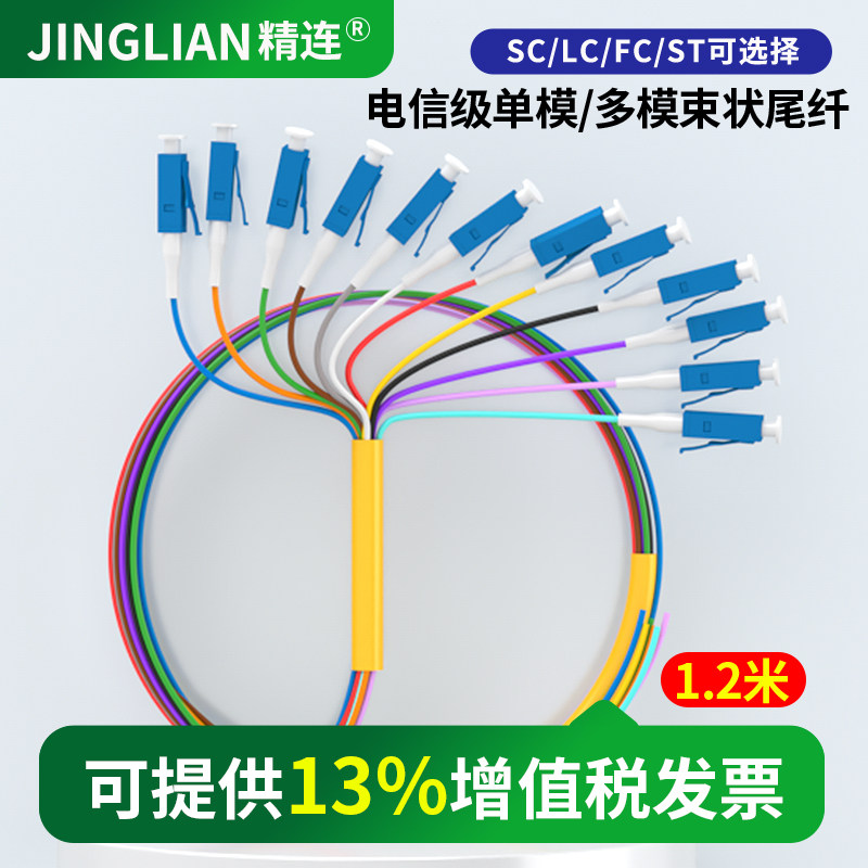 精连12芯束状尾纤单模尾纤SC/LC/FC/ST方头圆口束装光纤跳线束状终端盒配线架内部熔接线电信级