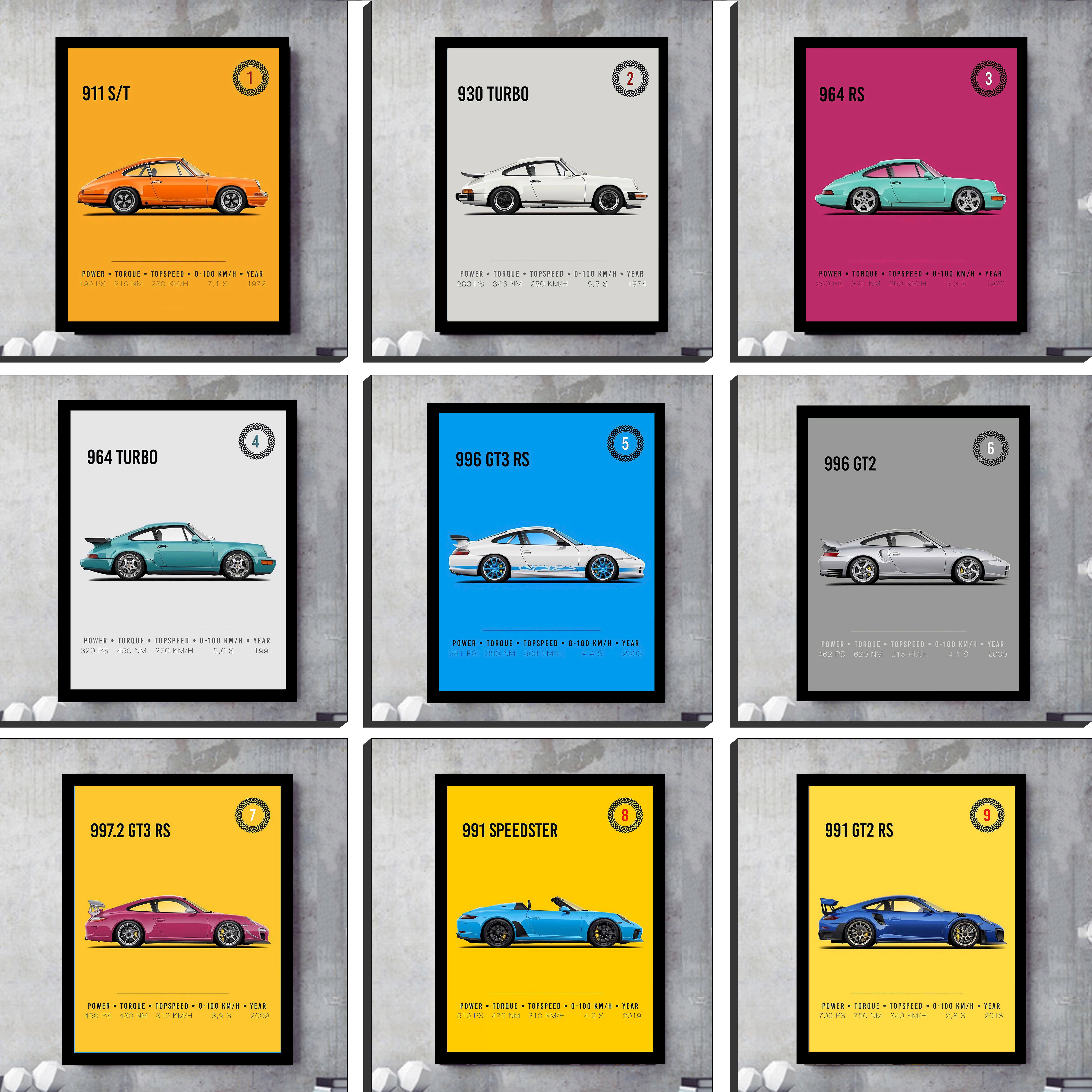 保时捷911汽车主题挂画餐厅客厅壁画电竞房间九宫格背景墙装饰画