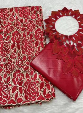 非洲高品质水溶刺绣蕾丝花边镂空绣花2.5Y+巴赞布套装2.5Y  bazin