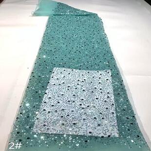 现货欧美高端满幅管珠网纱刺绣面料连衣裙婚纱晚礼服亮片绣花布