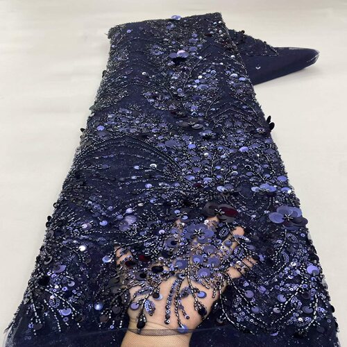 重工珠管大亮片刺绣网纱面料婚纱礼服演出服蕾丝布料beads lace