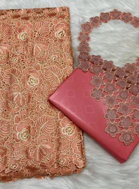 镂空刺绣水溶蕾丝面料2.5Y+巴赞布套装2.5Y cotton bazin riche