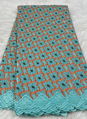 新款非洲刺绣棉布精美绣花布烫钻蕾丝面料连衣裙 5yards cotton