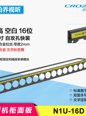 N1U-16孔位 D型插座架音视频可手写标签条槽卡农机柜面板AV跳线板