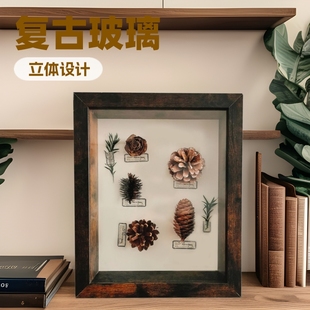 特色复古焦糖色真玻璃相框立体中空5cm高级感蝴蝶diy标本框画框