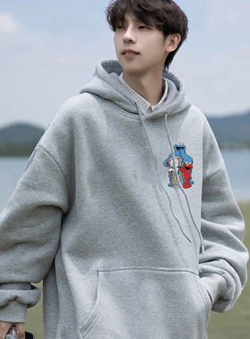 重磅浅灰色卫衣潮牌男款ootd穿搭美式痞帅连帽衫情侣装秋冬季外套