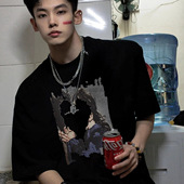 T恤男女重磅宽松纯棉半袖 国潮牌美式 高街复古印花短袖 上衣TEE