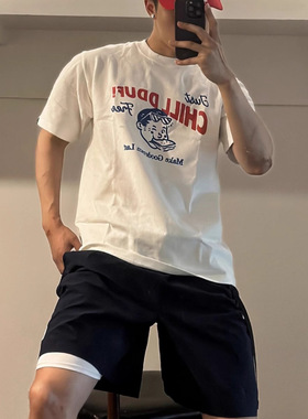 白色日系复古短袖t恤男款宽松夏季美式潮牌高中生重磅纯棉上衣服