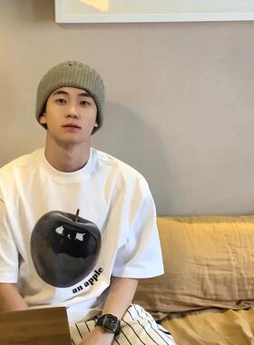 重磅纯棉短袖t恤男2025新款正肩宽松大码半袖设计感情侣百搭上衣