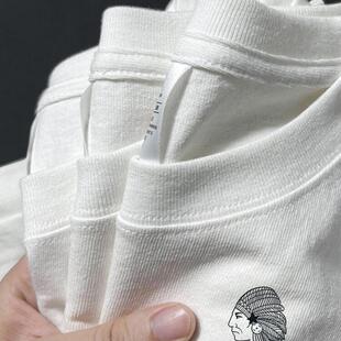 美式复古vintage重磅纯棉短袖t恤男印第安人半袖上衣夏季叠穿打底