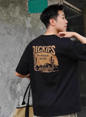 黑色背后印花短袖t恤男生潮牌夏季重磅纯棉国风青少年宽松上衣ins