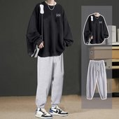 港风个性 套装 潮流休闲圆领卫衣青少年男装 搭配一套帅气百搭束脚裤