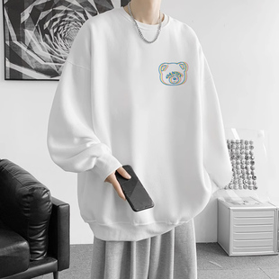 美式潮流帅气印花卫衣男款潮牌宽松大码重磅oversize圆领加绒外套