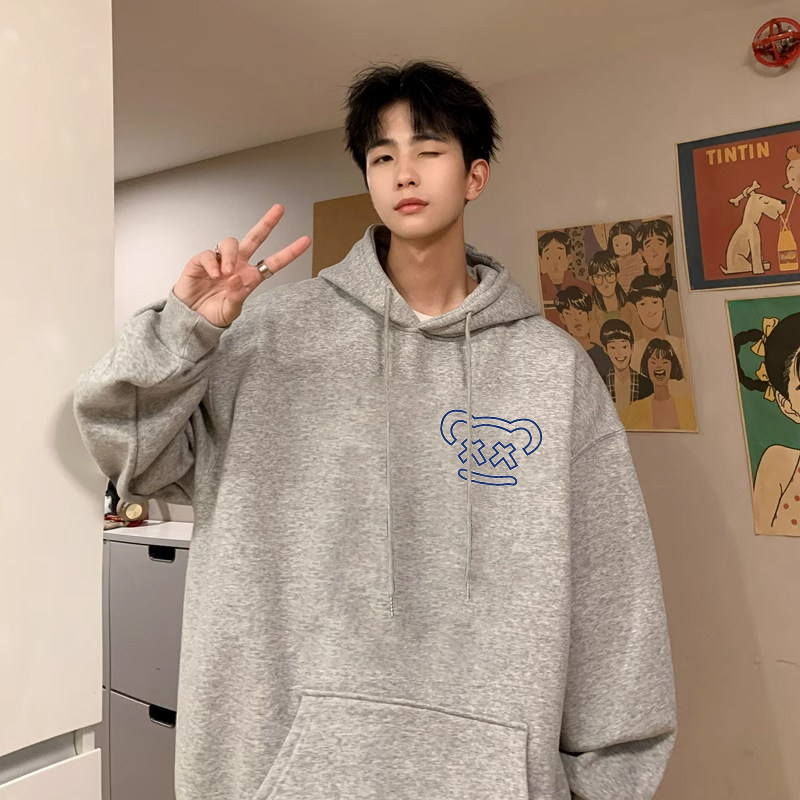 秋冬新款个性印花卫衣男学生连帽宽松百搭高街hiphop情侣外套加绒