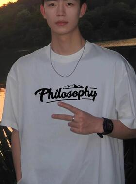 小众白色重磅纯棉短袖t恤男夏2025新款潮牌宽松休闲圆领体恤上衣