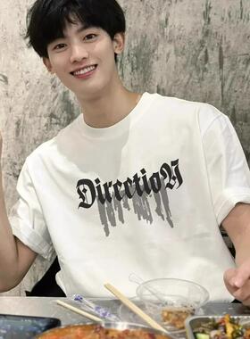 美式白色设计感短袖男夏季新款重磅纯棉t恤正肩圆领宽松上衣百搭