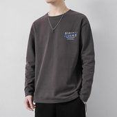 薄款 T恤男生新款 上衣男士 春秋潮牌ins简约印花休闲百搭青少年长袖