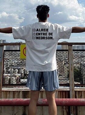 白色后背印花短袖男生T恤夏季2025新款潮流美式重磅纯棉潮牌上衣