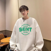 潮流港风字母印花oversize重磅100%纯棉圆领卫衣男装 秋冬宽松百搭