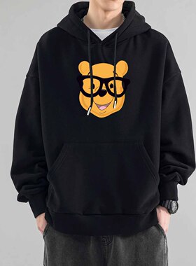 美式潮牌黑色连帽秋冬卫衣男款2024新款高街重磅男士带帽上衣外套