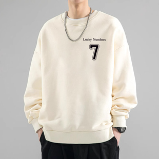 秋冬款圆领卫衣男生加绒加厚潮牌痞帅青少年初中高中学生宽松百搭