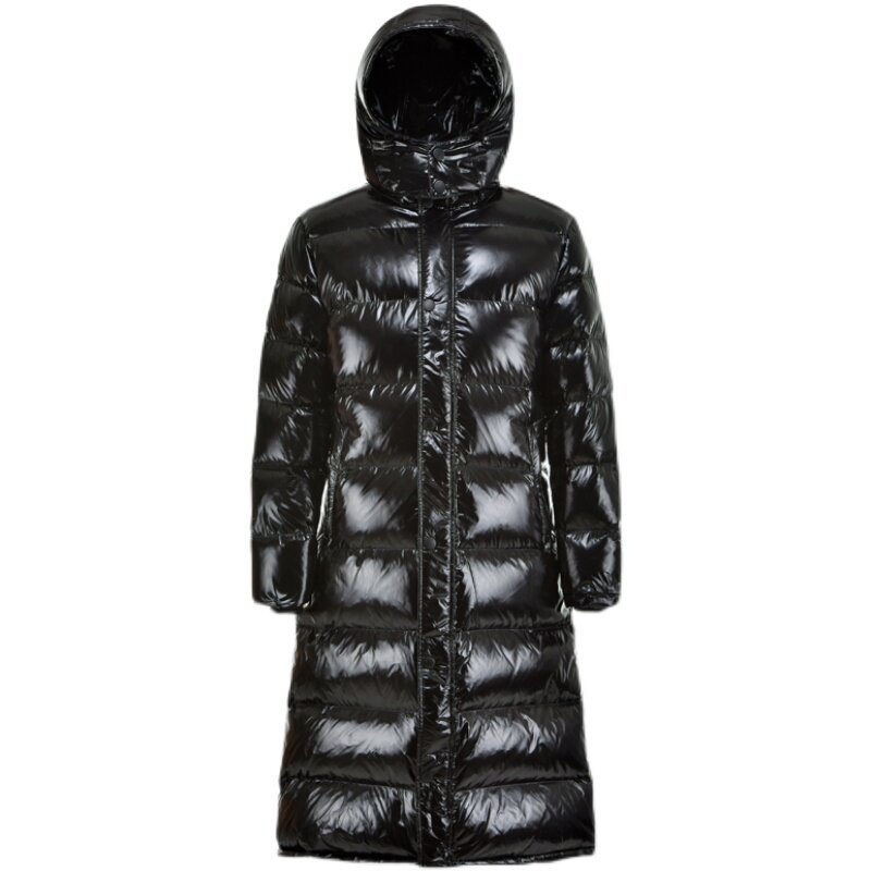 THE NEW MENS LONG SHINY DOWN JACKET IS EXTRA LONG AND THICKENED AND THE WARM AND COLD-PROOF CLOTHING FOR OUTDOOR SPORTS IS LONGER AND THICKER