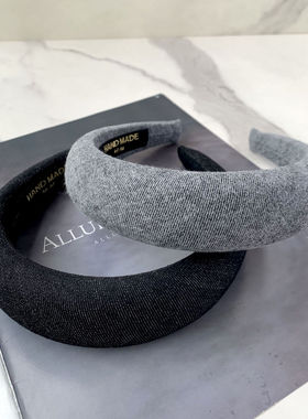 2026新款灰色牛仔高颅顶宽发箍洋气厚海绵头箍显脸小发饰头饰女