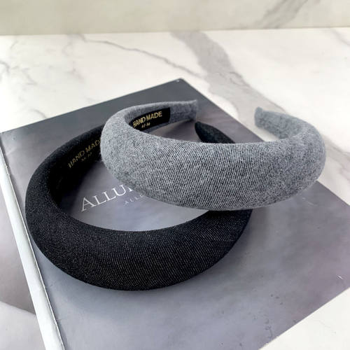 早春新款灰色牛仔高颅顶宽发箍