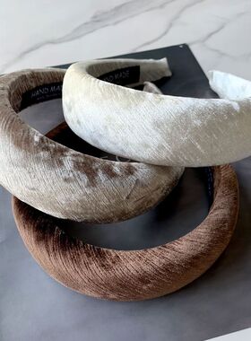 韩国进口高级感丝绒白色高颅顶发箍秋冬头饰厚海绵宽头箍发卡女