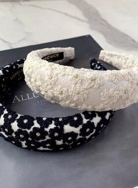 温柔蕾丝花朵白色高颅顶宽发箍蓝色厚海绵头箍发卡2025春夏头饰女