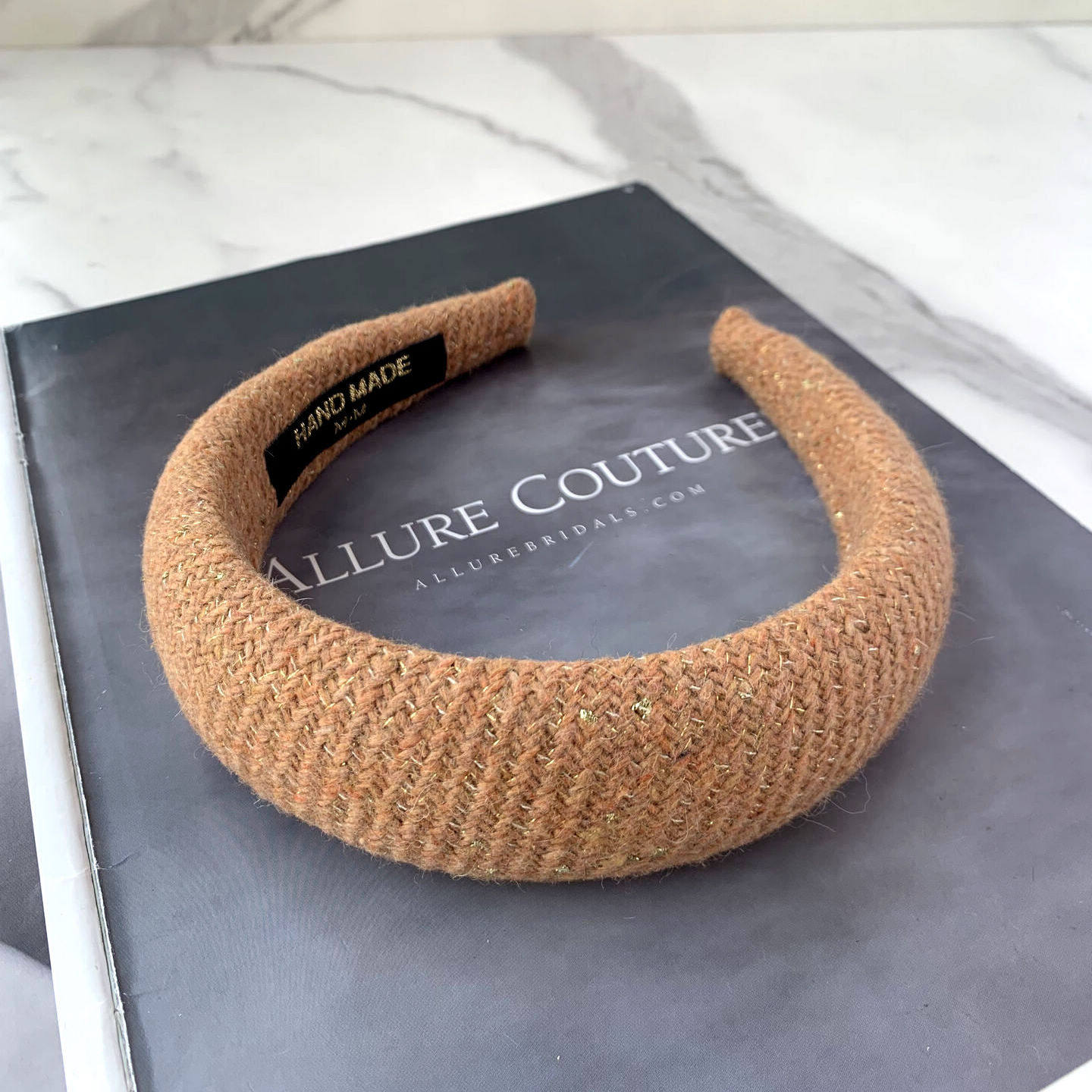 复古细闪羊毛呢驼色高颅顶发箍