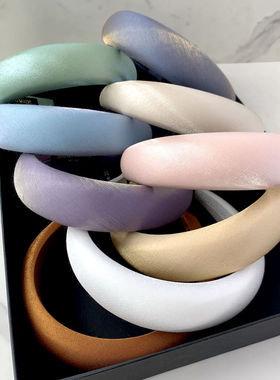 高级感细闪珠光缎面高颅顶宽发箍白色厚海绵头箍发饰2026夏头饰女