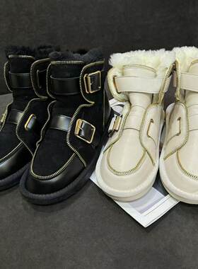 慧慧来自星星女装店  8818两色百搭绑带撞色拉链加绒马丁靴雪地靴