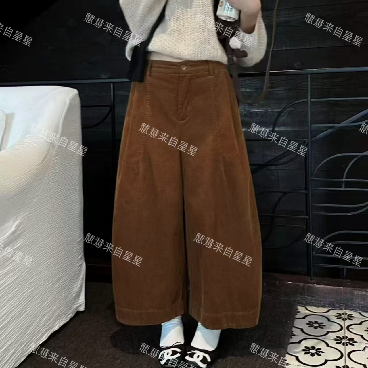 慧慧来自星星女装店  1687秋季新款时尚洋气一粒扣灯芯绒阔腿裤