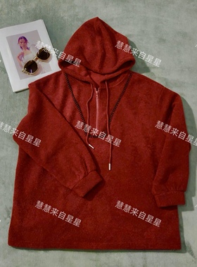 慧慧来自星星女装店 89302秋冬加绒气质半拉链明线拼接红色卫衣